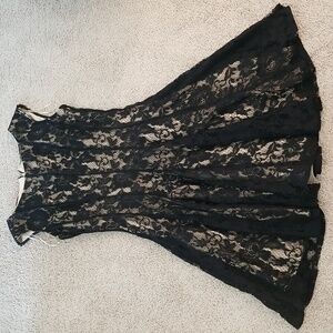 Danny & Nicole Black Lace Tan Lining Fit & Flare Cocktail Dress